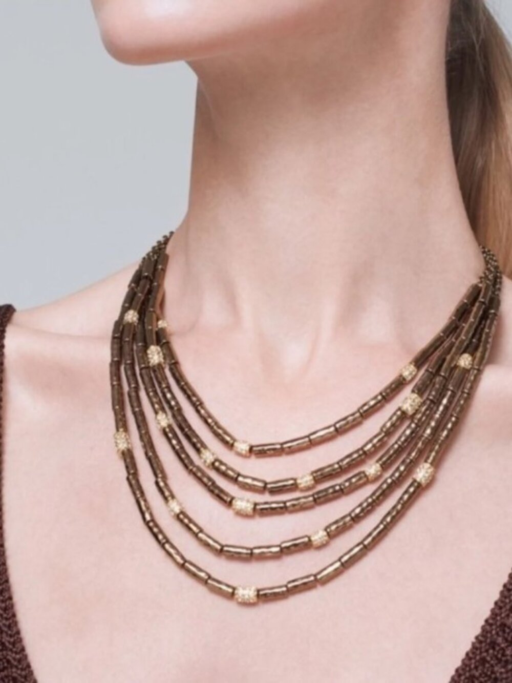 NWOT WHBM Gorgeous Multi-Strand Brown and Gold Necklace